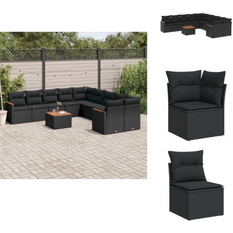Salon de jardin 11 pcs avec coussins noir résine tressée - Ensemble Salon De Jardin - Mobilier De Jardin - Canapé Extérieur - Table De Jardin - Chaise Lounge