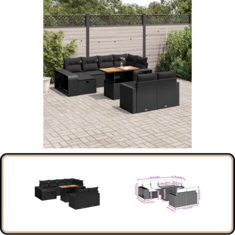 Salon de jardin 11 pcs avec coussins noir résine tressée - Ensemble Salon De Jardin - Mobilier De Jardin - Table De Jardin Extensible - Chaise Lounge - Fauteuil Extérieur