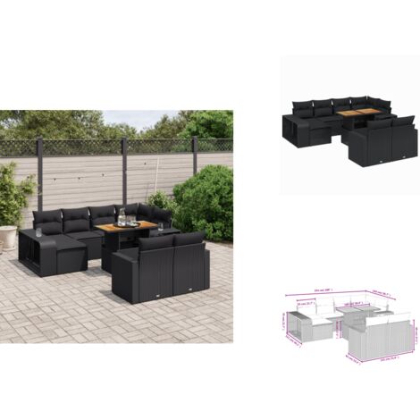 Salon de jardin 11 pcs avec coussins noir résine tressée - Ensemble Salon De Jardin - Mobilier De Jardin - Table De Jardin Extensible - Chaise Lounge - Set De Jardin