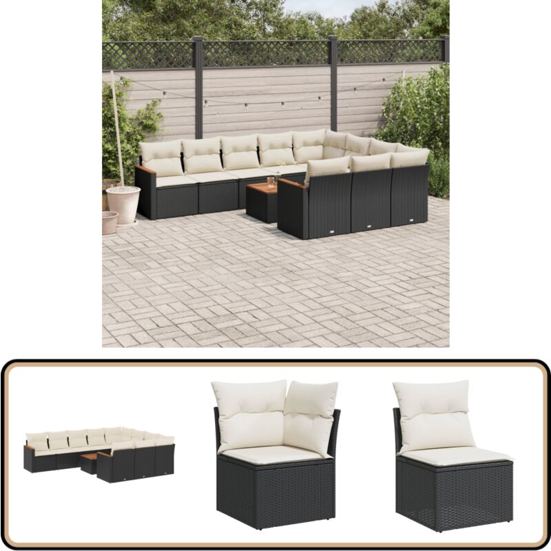 Salon de jardin 11 pcs avec coussins noir résine tressée - Ensemble Salon De Jardin - Mobilier Extérieur - Jardin Design - Chaise Lounge - Set Salon