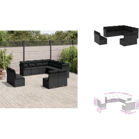Salon de jardin 11 pcs avec coussins noir résine tressée - Salon De Jardin - Canapé Extérieur - Meuble De Jardin - Ensemble Salon De Jardin - Mobilier De Jardin