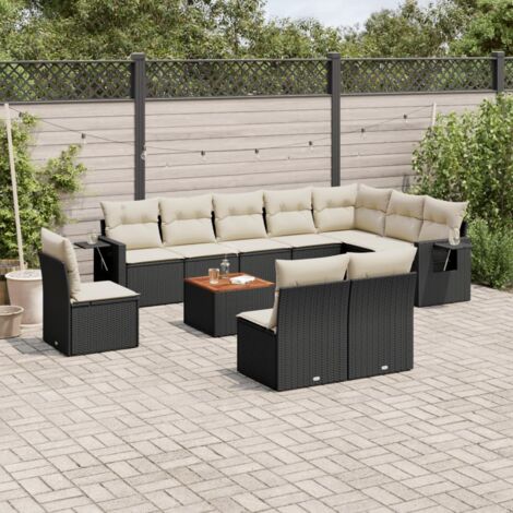 Salon de jardin 11 pcs avec coussins noir résine tressée vidaXL