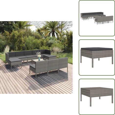 Salon de jardin 11 pcs avec coussins Résine tressée Gris - Salon De Jardin - Mobilier De Jardin - Set De Salon De Jardin - Meubles D'extérieur - Résine Tressée
