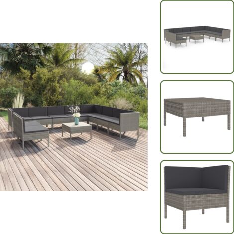 Salon de jardin 11 pcs avec coussins Résine tressée Gris - Salon De Jardin - Mobilier De Jardin - Set De Salon De Jardin - Résine Tressée - Chaise Longue