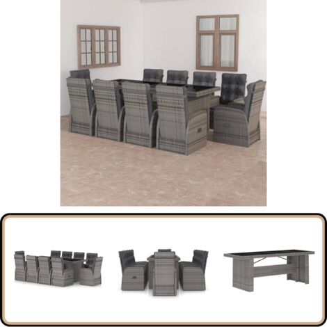 Salon de jardin 11 pcs avec coussins Résine tressée Gris - Salon De Jardin - Mobilier De Jardin - Set De Salon De Jardin - Table Et Chaises De Jardin - Résine Tressée