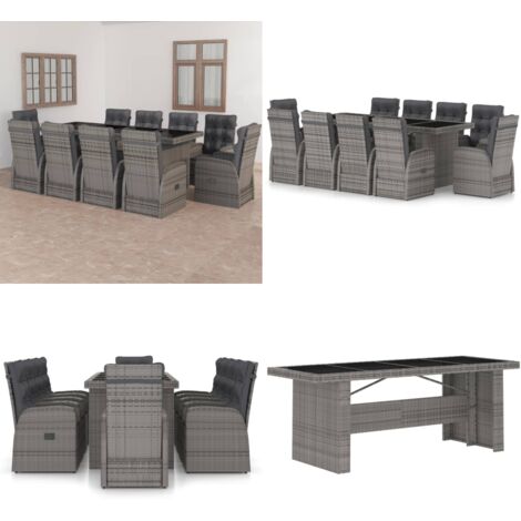 Salon de jardin 11 pcs avec coussins Résine tressée Gris - Salon De Jardin - Mobilier De Jardin - Set De Salon De Jardin - Table Et Chaises De Jardin - Résine Tressée - Home & Living
