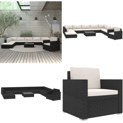 Salon de jardin 11 pcs avec coussins Résine tressée Noir - Canapé de jardin - Canapé en rotin