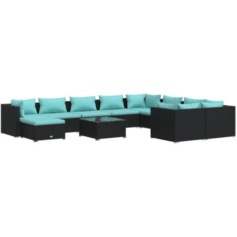 Salon de jardin 11 pcs Contemporain, Ensemble repas de jardin, avec coussins Résine tressée Noir OIB9423E