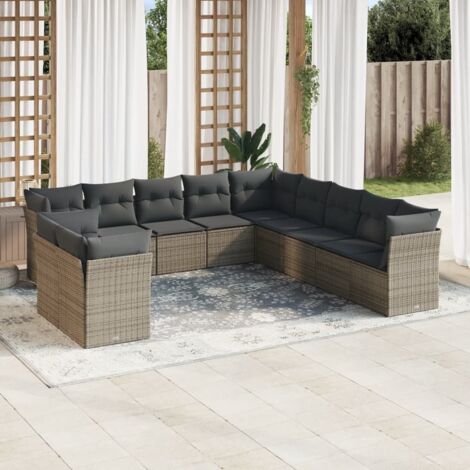 Salon de Jardin 11 Pièces en Résine Tressée Gris avec Coussins, Modulable, Fonction Rangement  Ensemble Canapé d'Extérieur  Matériau Durable et Housses Lavables  Convient pour Terrasse, Jardin