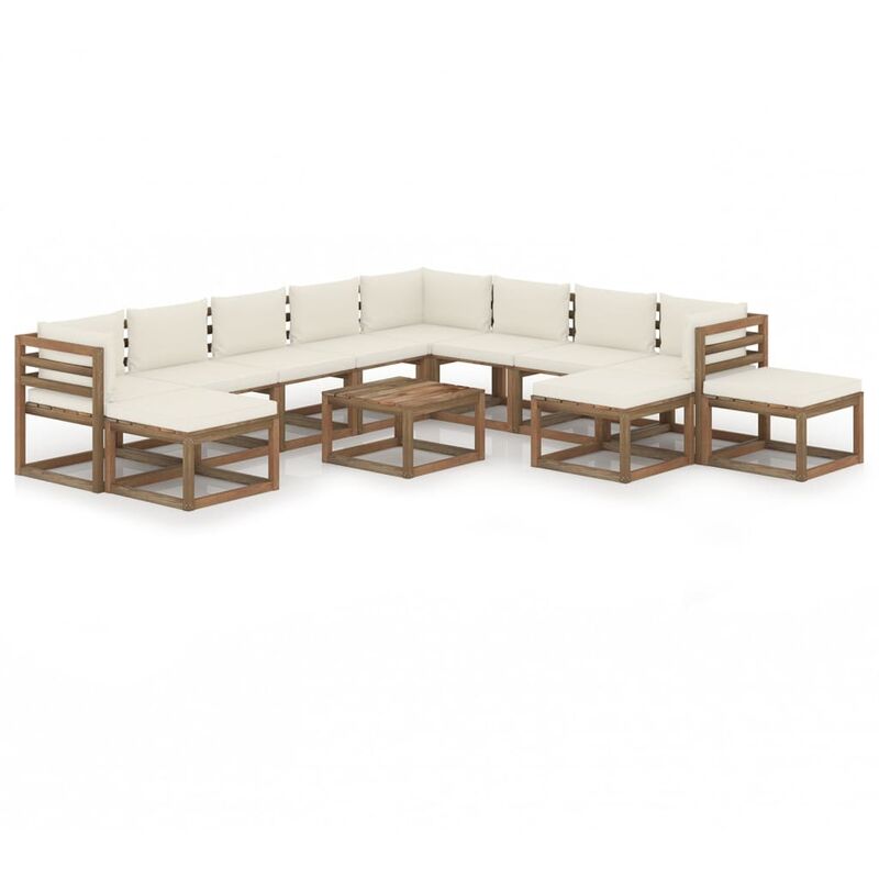 Salon de jardin 12 pcs avec coussins Crème