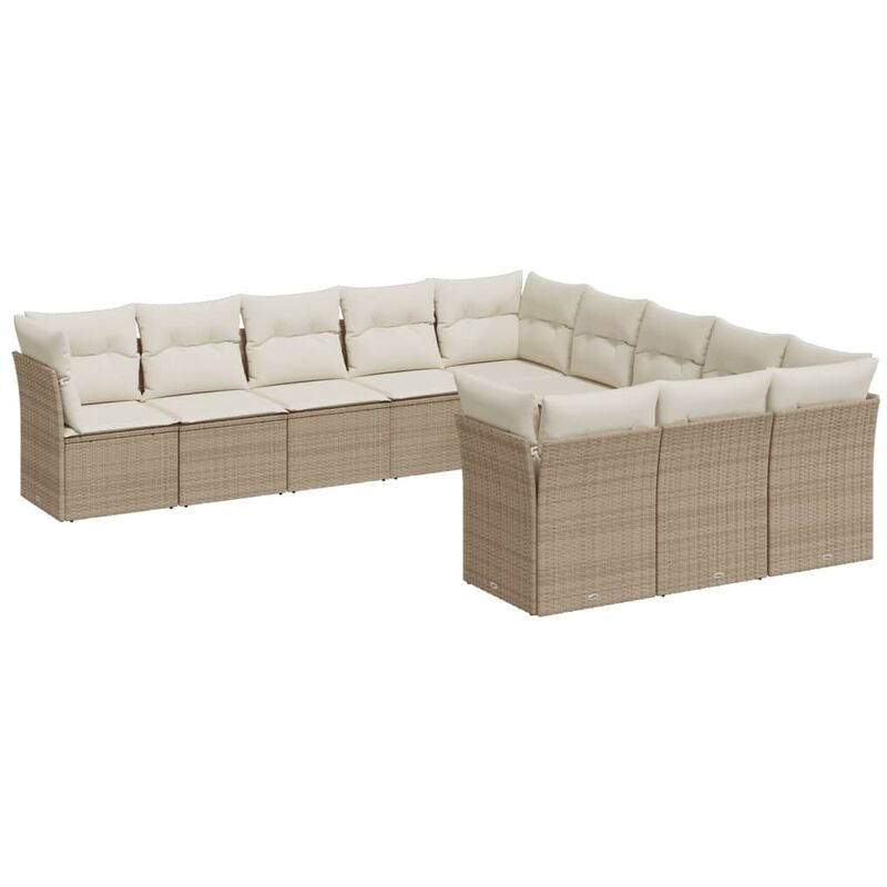 Salon de jardin 11 pcs avec coussins beige résine tressée Vidaxl