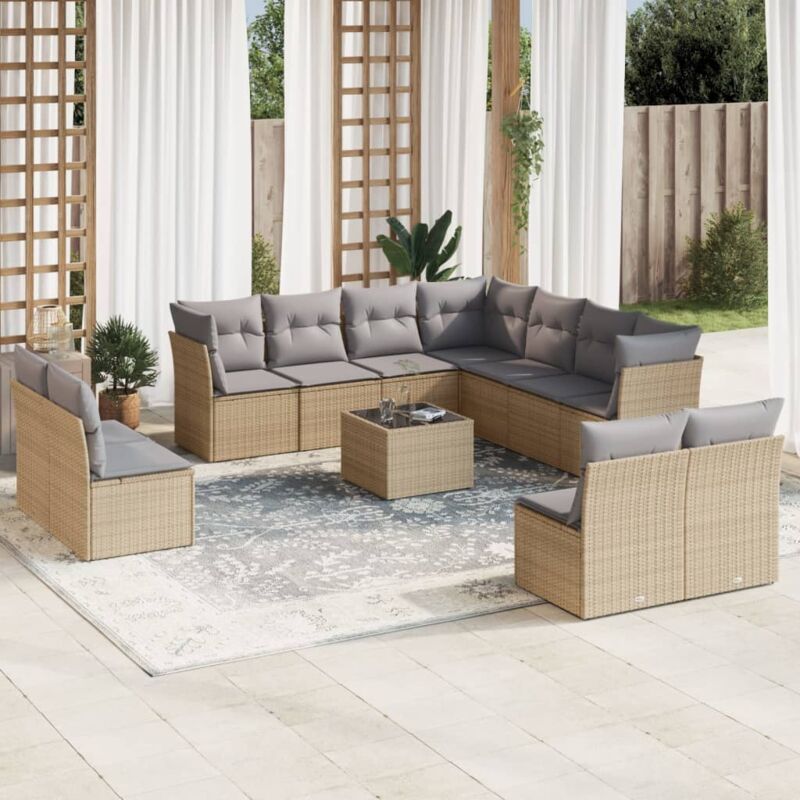 Salon de jardin avec coussins 12 pcs beige résine tressée Vidaxl
