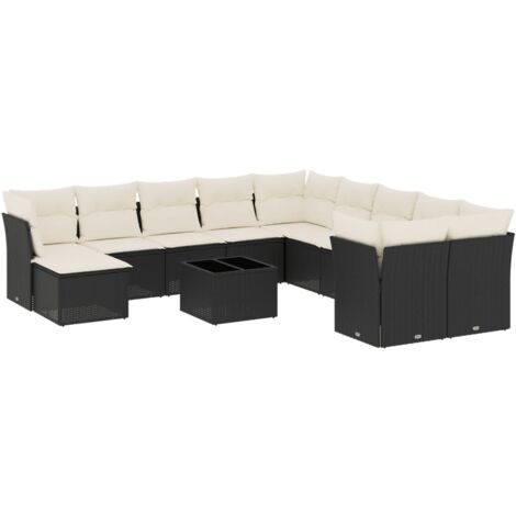 Salon de jardin 12 pcs avec coussins noir résine tressée