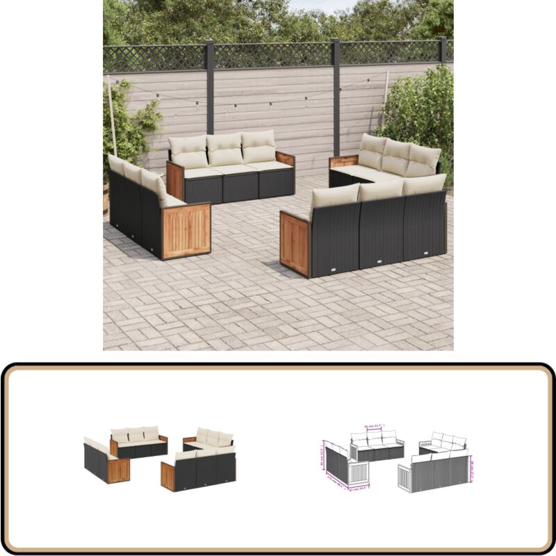 Salon de jardin 12 pcs avec coussins noir résine tressée - Ensemble Salon De Jardin - Meuble De Jardin Extérieur - Résine Tressée - Mobilier De