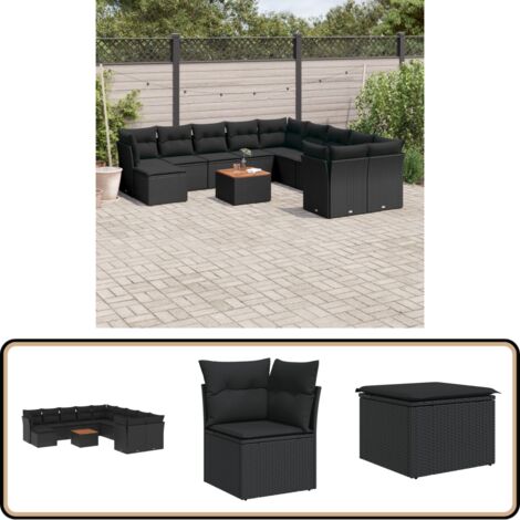 Salon de jardin 12 pcs avec coussins noir résine tressée - Ensemble Salon De Jardin - Mobilier De Jardin - Canapé Extérieur - Set De Jardin - Chaise Lounge