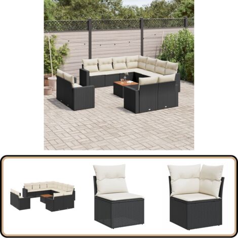 Salon de jardin 12 pcs avec coussins noir résine tressée - Ensemble Salon De Jardin - Mobilier De Jardin - Canapé Extérieur - Set De Jardin - Chaise Lounge