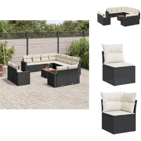 Salon de jardin 12 pcs avec coussins noir résine tressée - Ensemble Salon De Jardin - Mobilier De Jardin - Canapé Extérieur - Set De Jardin - Chaise Lounge