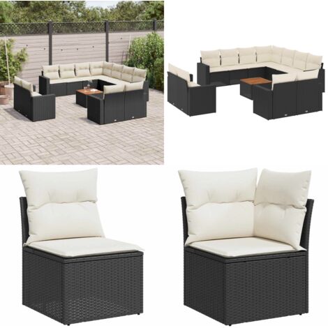 Salon de jardin 12 pcs avec coussins noir résine tressée - Ensemble Salon De Jardin - Mobilier De Jardin - Canapé Extérieur - Set De Jardin - Chaise Lounge - Home & Living