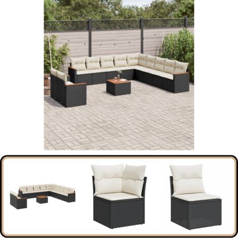 Salon de jardin 12 pcs avec coussins noir résine tressée - Ensemble Salon De Jardin - Mobilier De Jardin - Canapé Extérieur - Table De Jardin - Chaise Lounge