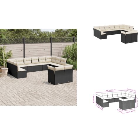 Salon de jardin 12 pcs avec coussins noir résine tressée - Salon De Jardin - Canapé Extérieur - Meuble De Jardin - Ensemble Salon De Jardin - Mobilier De Jardin