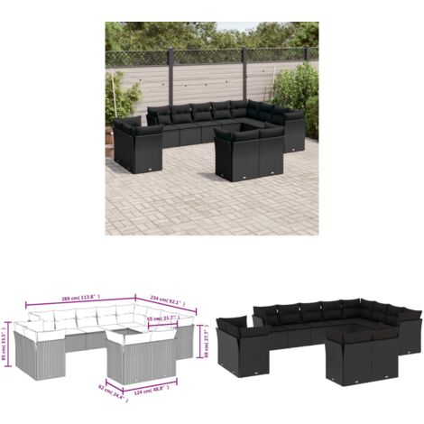 Salon de jardin 12 pcs avec coussins noir résine tressée - Salon De Jardin - Canapé Extérieur - Meuble De Jardin - Ensemble Salon De Jardin - Mobilier De Jardin - Home & Living
