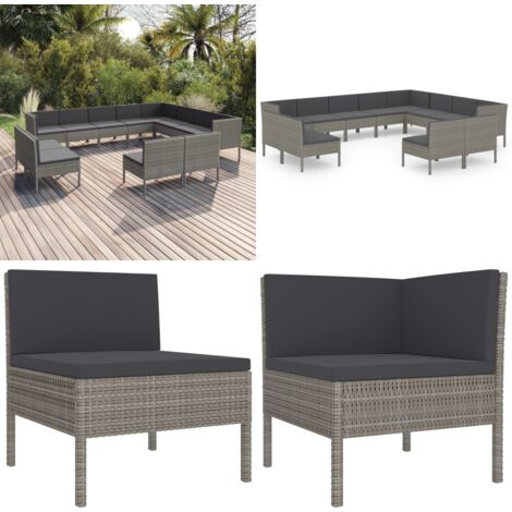 Salon de jardin 12 pcs avec coussins Résine tressée Gris - Salon De Jardin - Mobilier De Jardin - Set De Jardin - Meubles D'extérieur - Résine Tressée - Home & Living