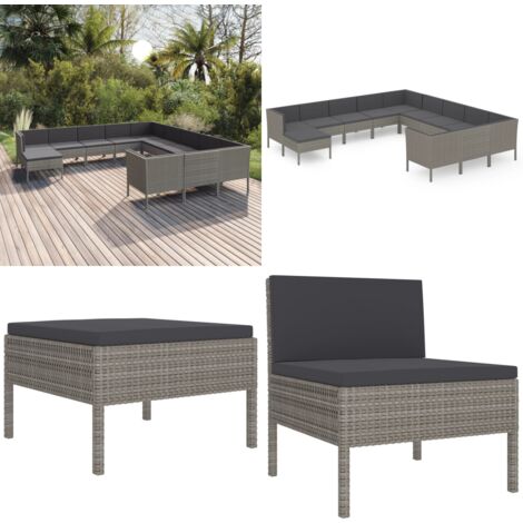 Salon de jardin 12 pcs avec coussins Résine tressée Gris - Salon De Jardin - Mobilier De Jardin - Set De Jardin - Meubles D'extérieur - Résine Tressée - Home & Living
