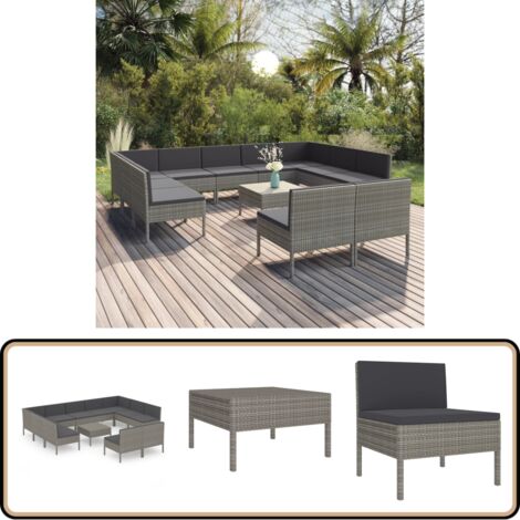 Salon de jardin 12 pcs avec coussins Résine tressée Gris - Salon De Jardin - Mobilier De Jardin - Set De Salon De Jardin - Meubles D'extérieur - Résine Tressée