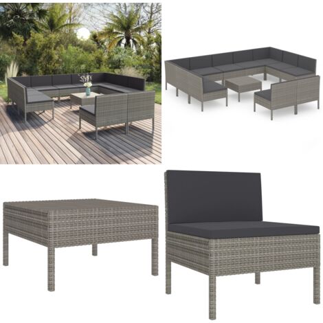Salon de jardin 12 pcs avec coussins Résine tressée Gris - Salon De Jardin - Mobilier De Jardin - Set De Salon De Jardin - Meubles D'extérieur - Résine Tressée - Home & Living
