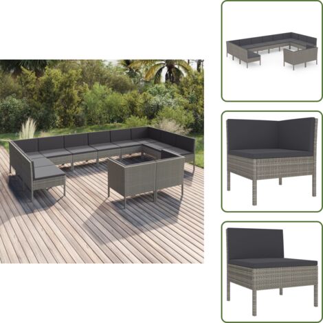 Salon de jardin 12 pcs avec coussins Résine tressée Gris - Salon De Jardin - Mobilier De Jardin - Set De Salon De Jardin - Résine Tressée - Acier Enduit De Poudre