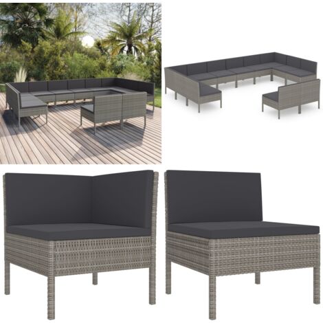 Salon de jardin 12 pcs avec coussins Résine tressée Gris - Salon De Jardin - Mobilier De Jardin - Set De Salon De Jardin - Résine Tressée - Fauteuil De Jardin - Home & Living