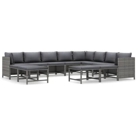 Salon de jardin 12 pcs avec coussins Résine tressée Gris vidaXL