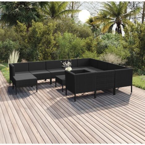 Salon de jardin 12 pcs - Mobilier de jardin - Ensemble repas de jardin avec coussins Résine tressée Noir vidaXL