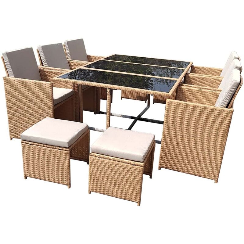 Concept-usine - florida - Salon de jardin résine tressée naturel 10 places