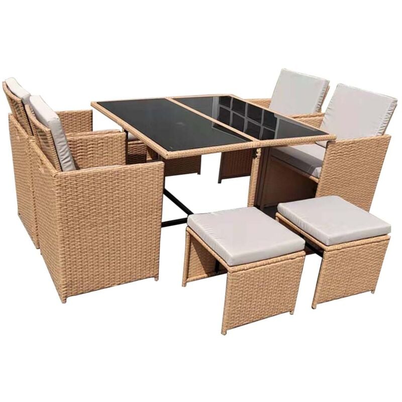 Florida - Salon de jardin résine tressée naturel 8 places