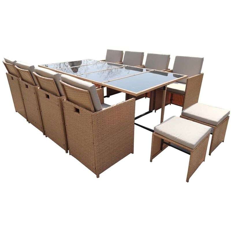 FLORIDA - Salon de jardin résine tressée naturel 12 places