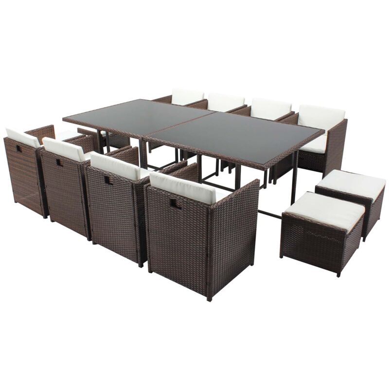 Concept-usine - Miami 12 Marron/Blanc : salon encastrable 12 personnes en résine tressée marron poly rotin