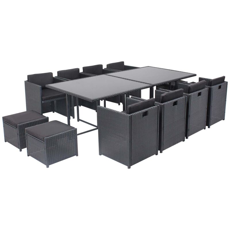 Concept-usine - Miami 12 Noir/Noir : salon encastrable 12 personnes en résine tressée noire poly rotin