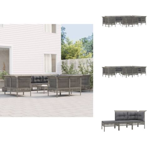 Salon de jardin 13 pcs avec coussins Gris Résine tressée - Salon De Jardin - Mobilier De Jardin - Set De Salon - Meubles De Jardin - Ensemble De Salon De Jardin