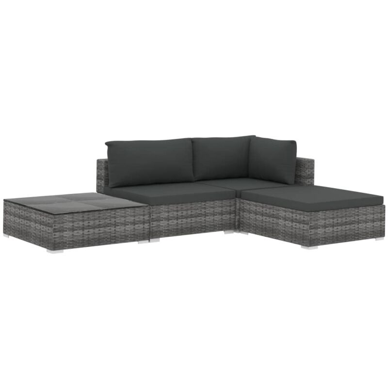 Vidaxl - Salon de jardin 4 pcs avec coussins Résine tressée Gris