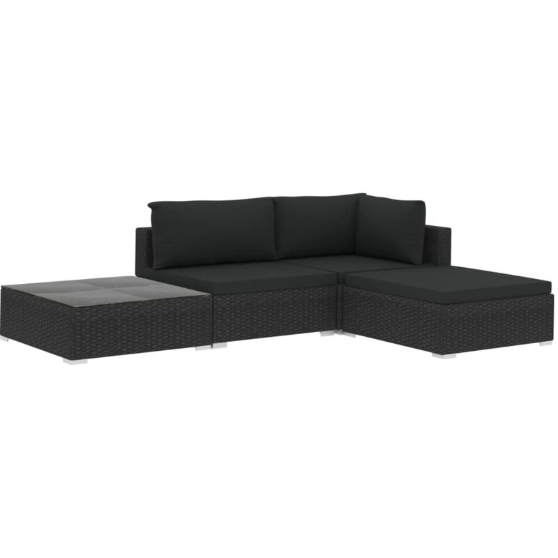 Canapé modulaire des extérieurs avec 4 pc + haut en verre et différentes couleurs coussins couleur : Noir