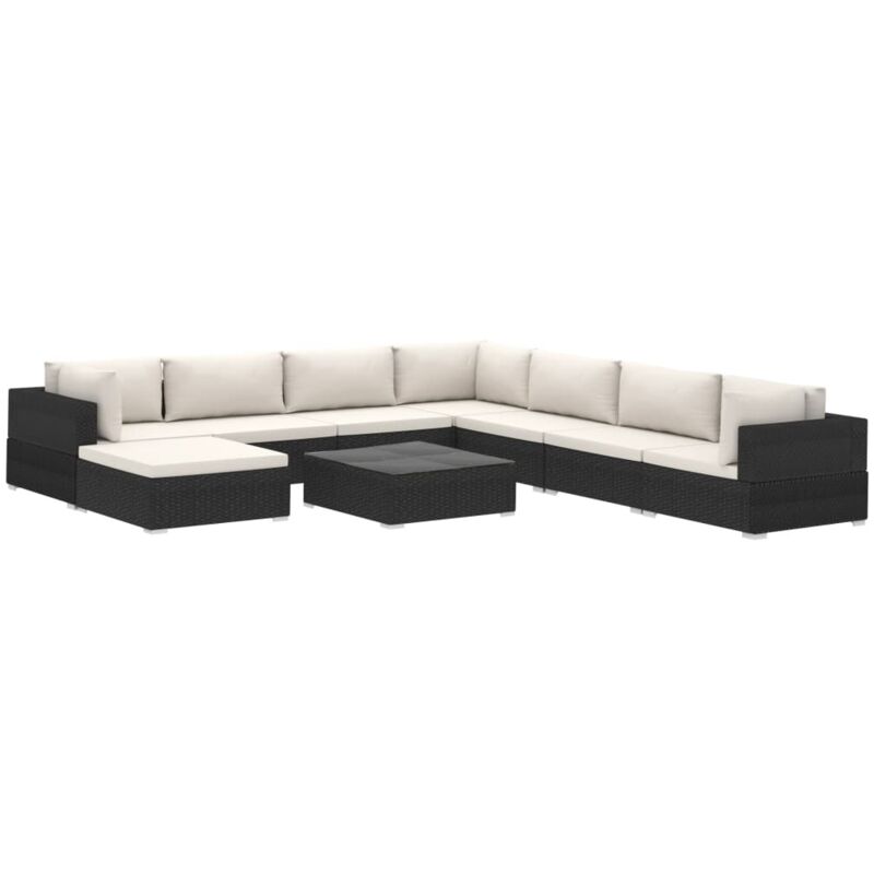 Salon de jardin 9 pcs avec coussins Résine tressée Noir Vidaxl