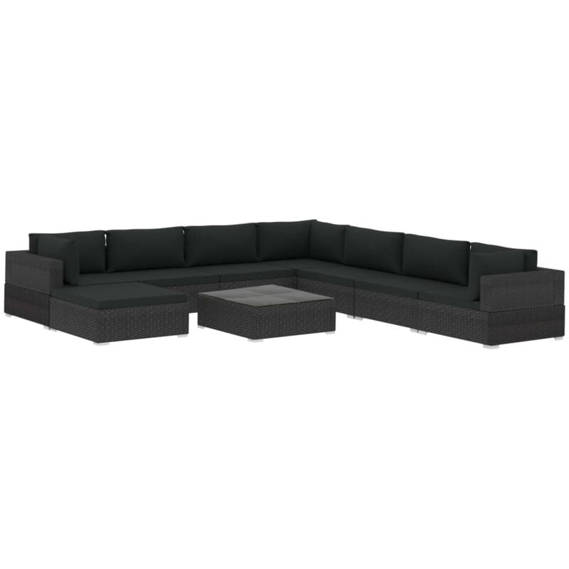 Vidaxl - Salon de jardin 9 pcs avec coussins Résine tressée Noir