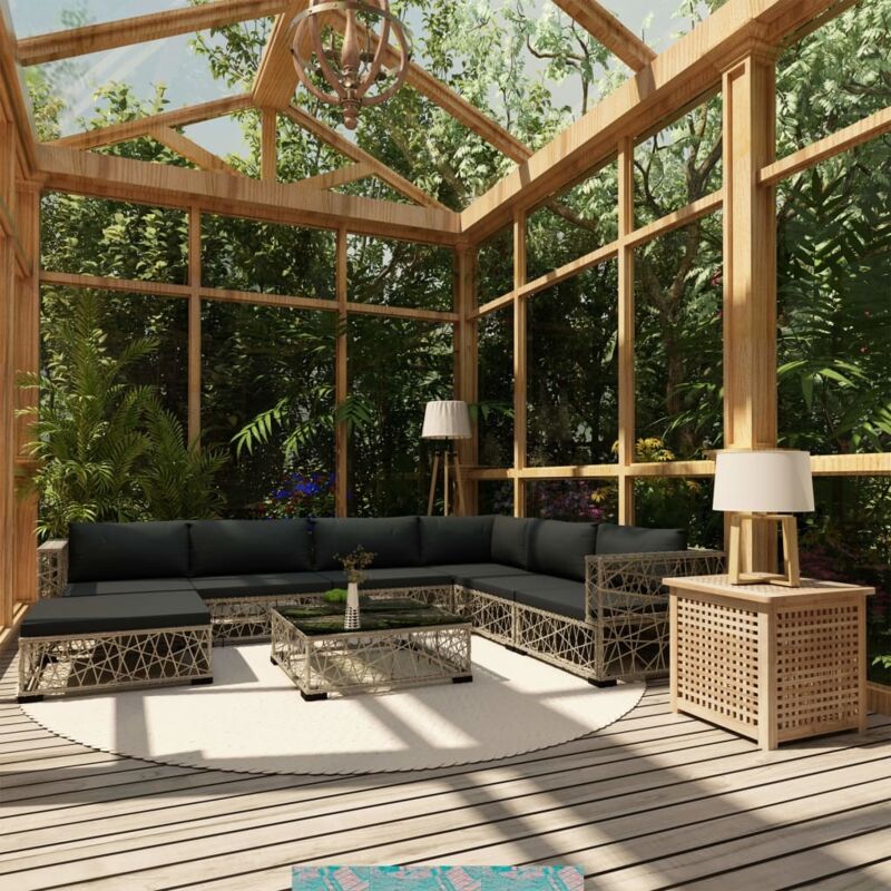 Vidaxl - Salon de jardin 8 pcs avec coussins résine tressée gris Vidaxl - Salon de jardin 8 pcs avec coussins résine tressée gris