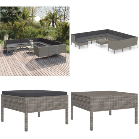 Salon de jardin 13 pcs avec coussins résine tressée gris - Salon De Jardin - Mobilier De Jardin - Set De Jardin - Meubles D'extérieure - Terrasse - Home & Living
