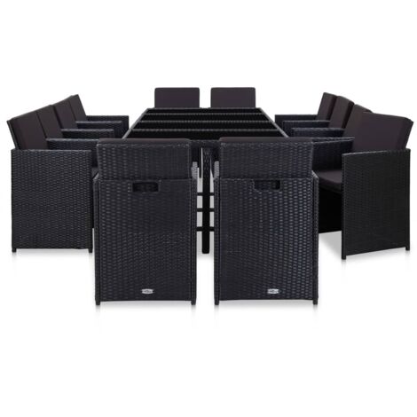 Salon de jardin 13 pcs Contemporain, Ensemble repas de jardin, avec coussins Résine tressée Noir OIB2276E