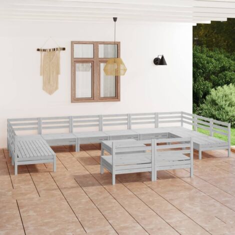 Salon de jardin 13 pcs Ensemble Table et Chaise de Jardin - Blanc Bois de pin massif BV556562 - BonneVie