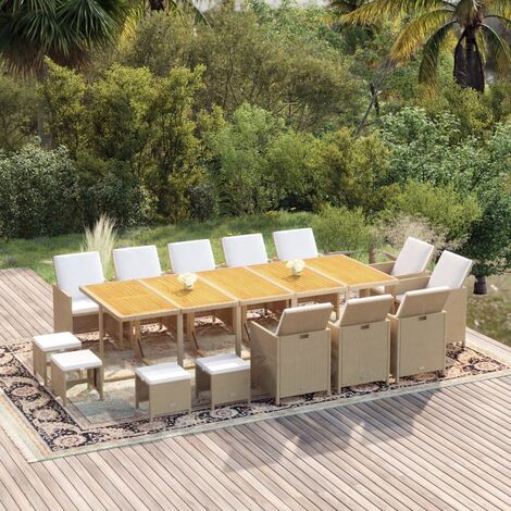 Salon de jardin 15 pcs - Mobilier de jardin - Ensemble à dîner de jardin coussins Résine tressée Beige Chic-984426