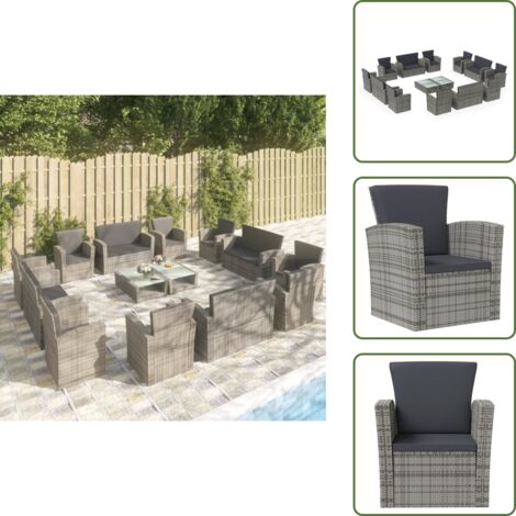 Salon de jardin 16 pcs avec coussins Résine tressée Gris - Salon De Jardin - Mobilier De Jardin - Ensemble De Salon - Meubles De Jardin - Résine Tressée
