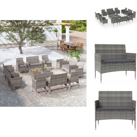 Salon de jardin 16 pcs avec coussins Résine tressée Gris - Salon De Jardin - Mobilier De Jardin - Set De Salon - Meubles De Jardin - Résine Tressée